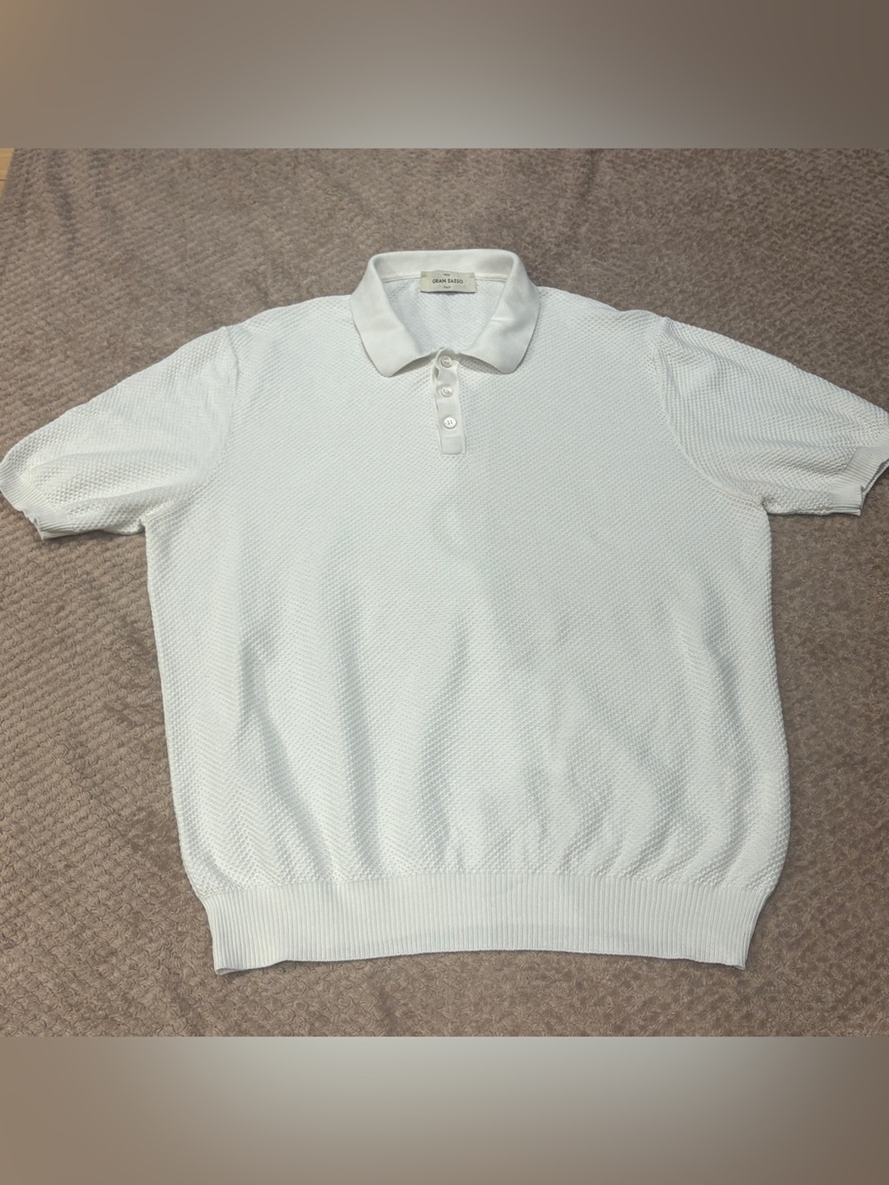 Gran Sasso Italy White Honeycomb 100% Cotton Knit Polo Shirt - IT 54 / US XL